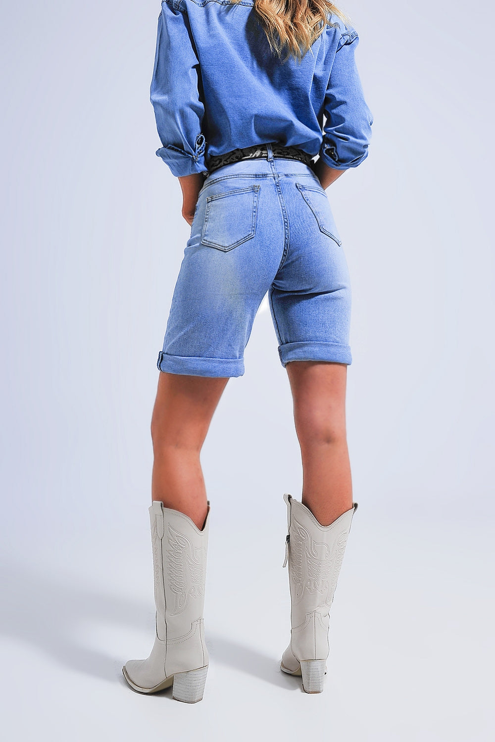 Short en jean à ourlet retroussé Bleu moyen