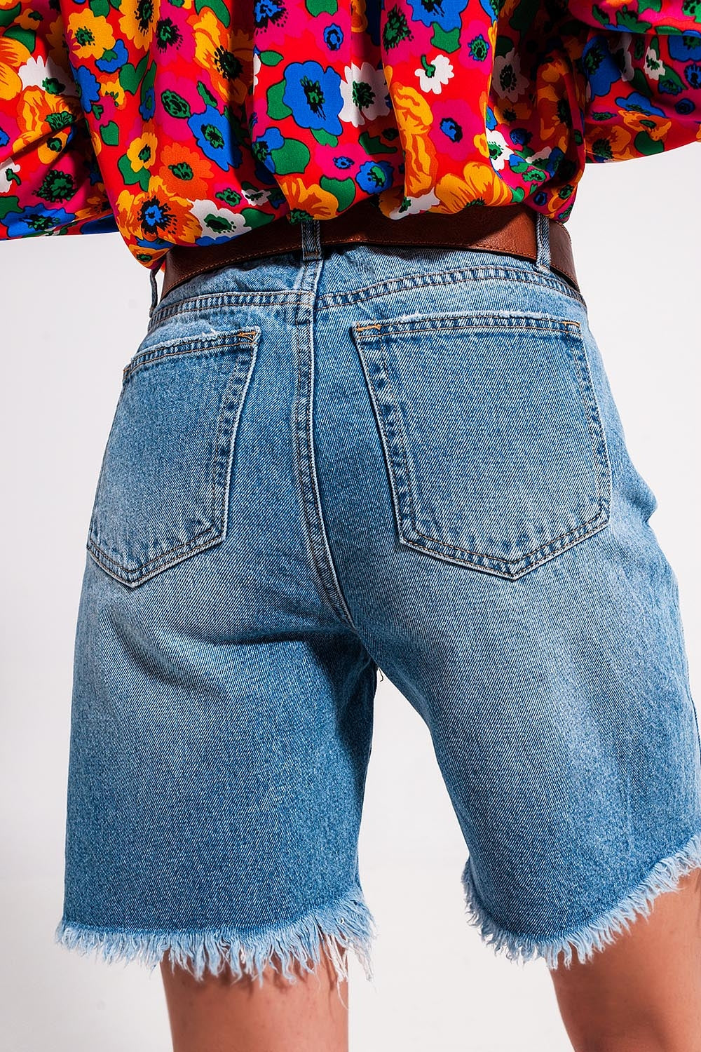 Short en jean effet vieilli Bleu clair