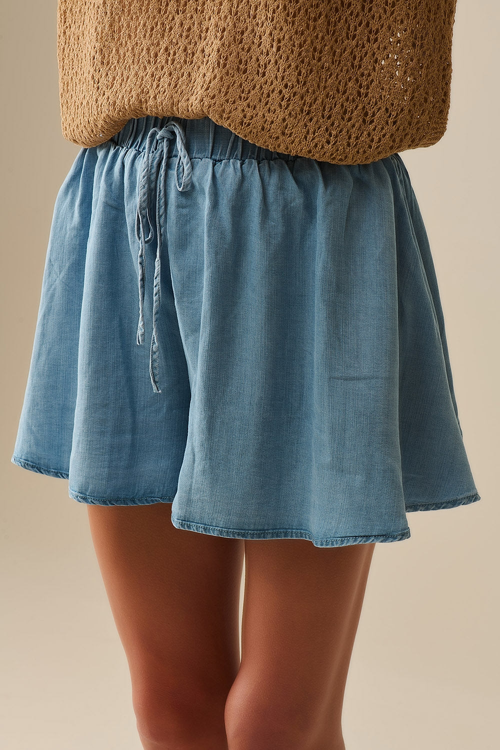 Short fluide en tencel bleu