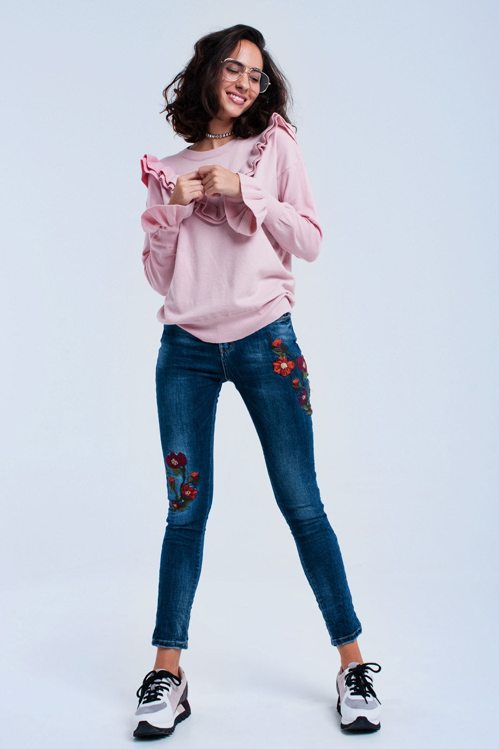 Skinny jean avec fleurs