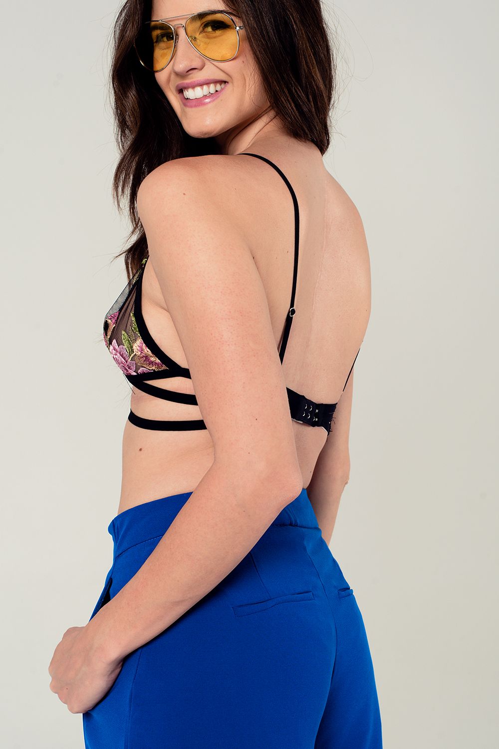 Soutien-gorge triangle floral en noir