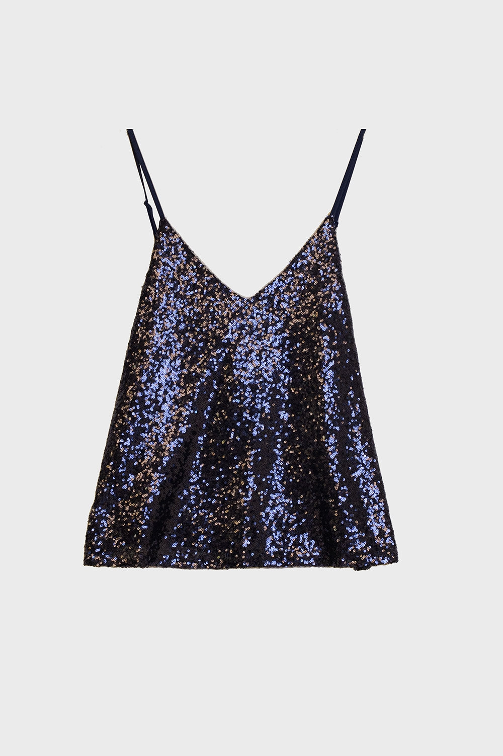 Spaguetti - Top à bretelles avec décolleté en V profond et paillettes bleues