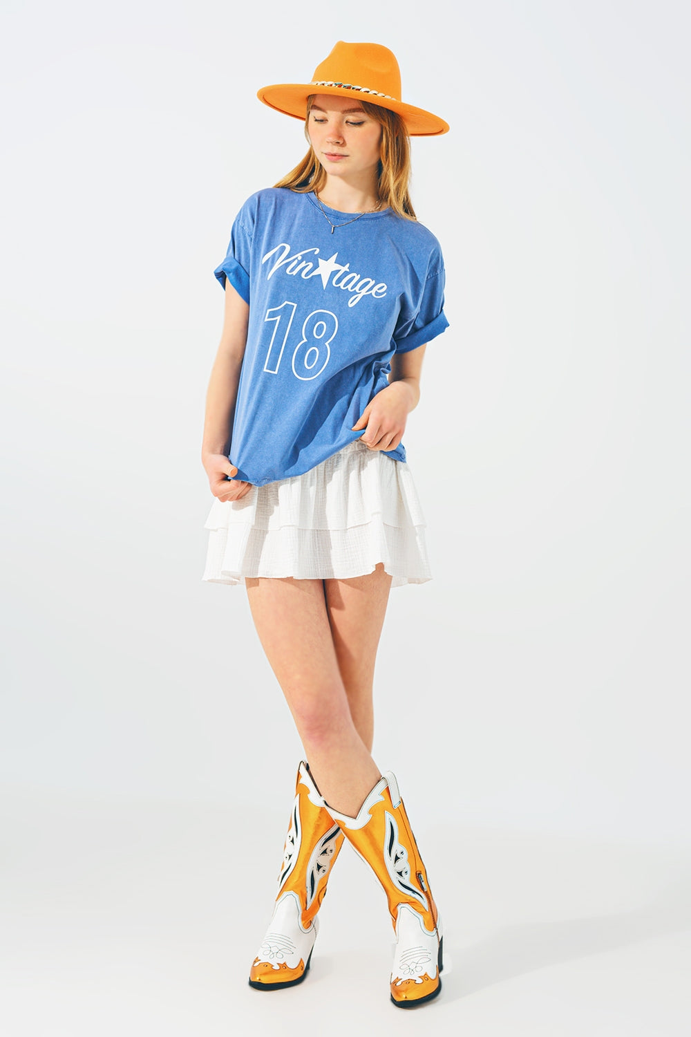 T-Shirt avec Texte Vintage 18 en Bleu