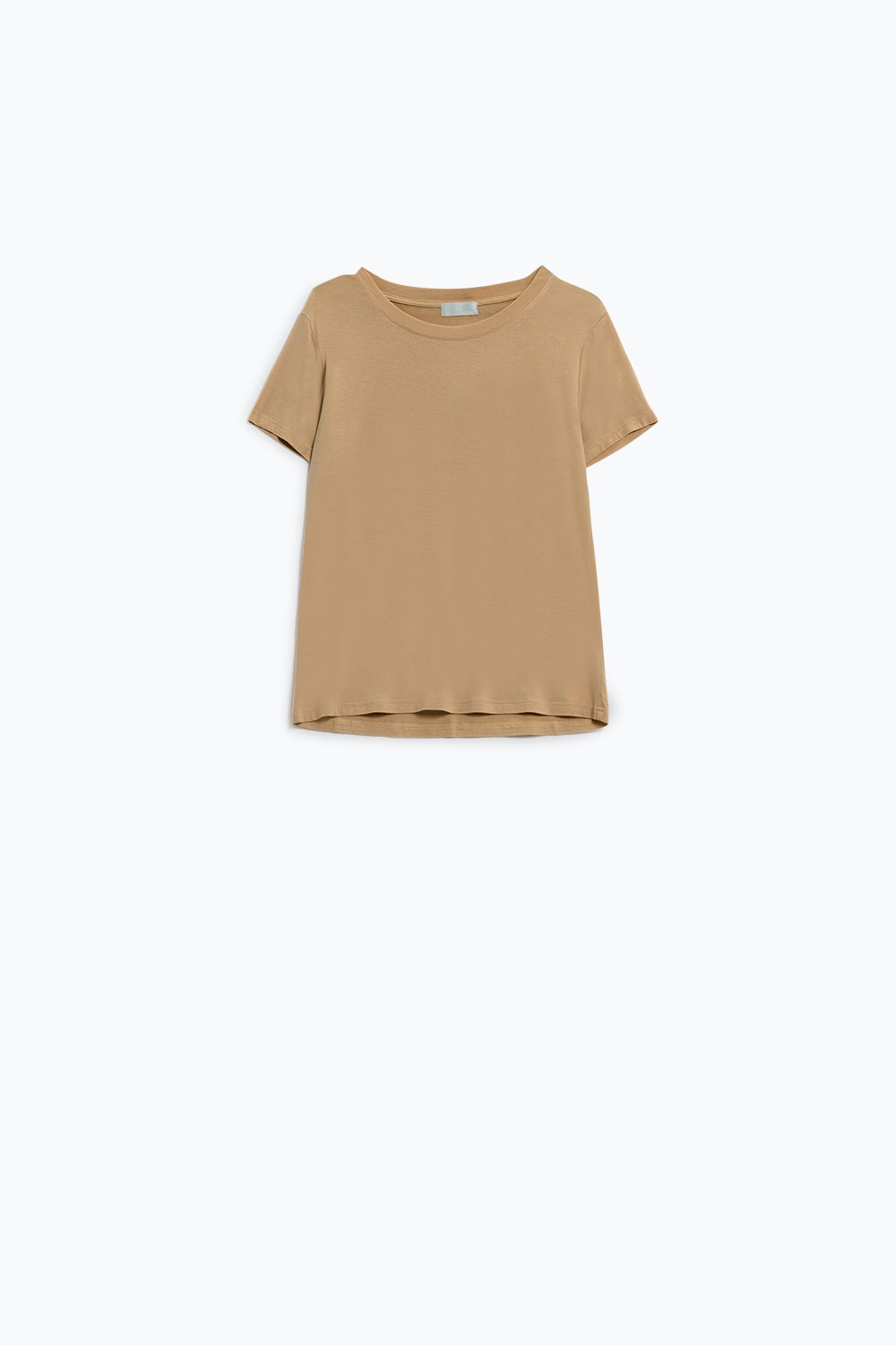 Q2 T-shirt basique en viscose à col rond de couleur camel