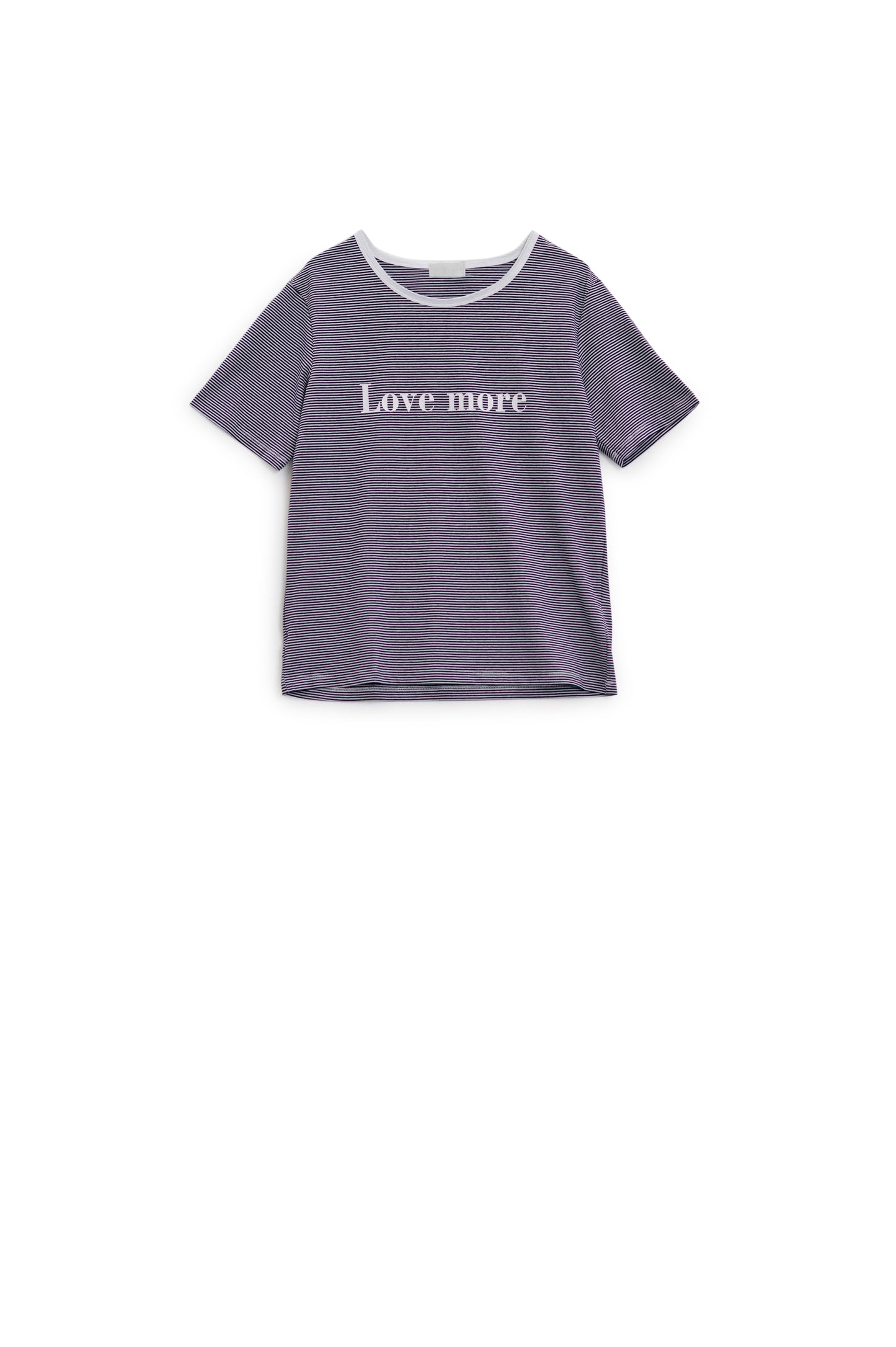 T-shirt blanc à rayures noires avec texte Love More