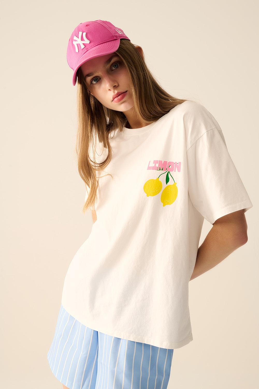 t-shirt blanc décontracté avec imprimé citron