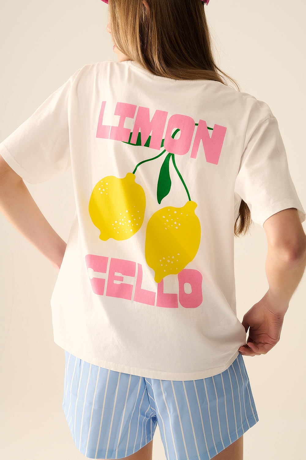 t-shirt blanc décontracté avec imprimé citron