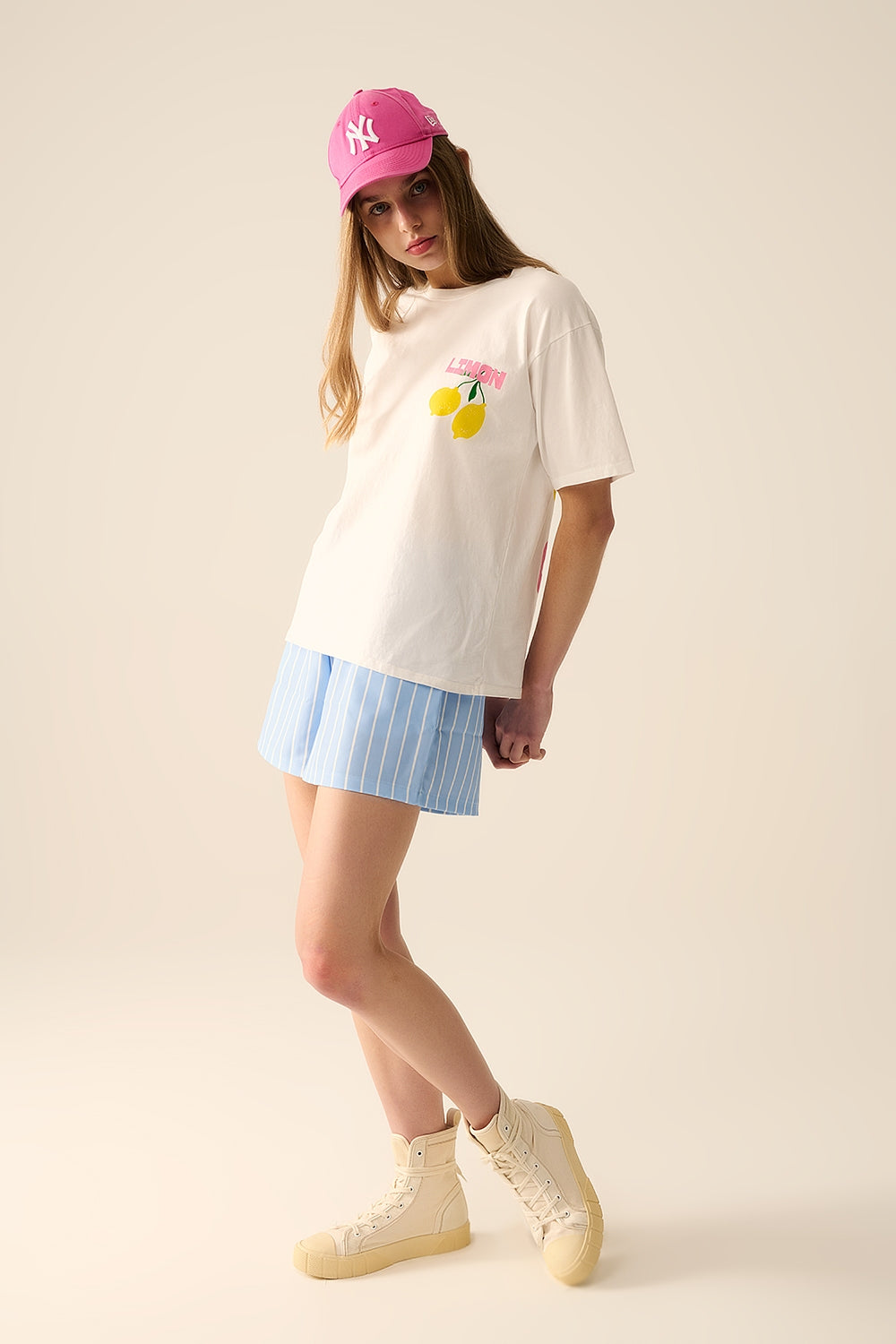 t-shirt blanc décontracté avec imprimé citron