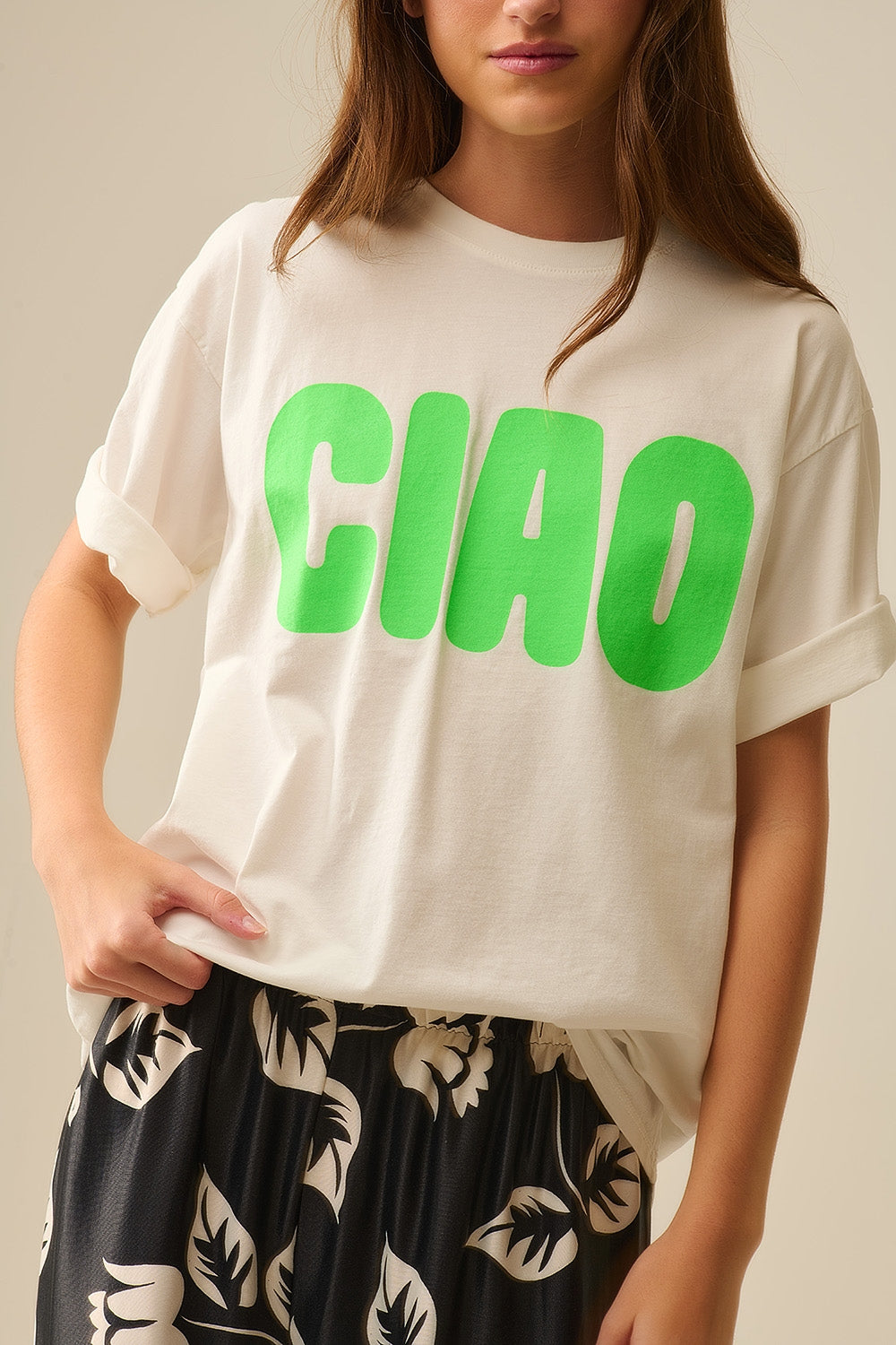 T-Shirt blanc décontracté CIAO avec lettres vertes