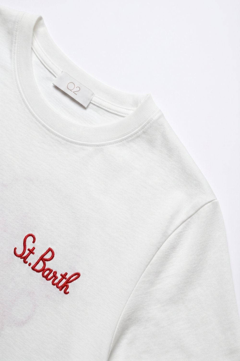 T-shirt blanc en coton brodé sur la poitrine coupe régulière col rond