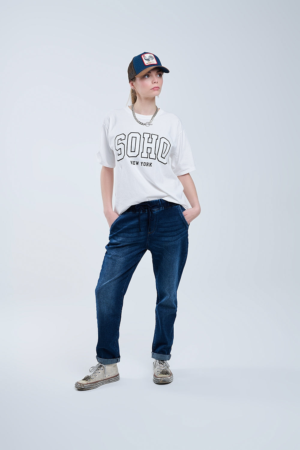T-shirt blanc oversize avec Soho New York sur le devant
