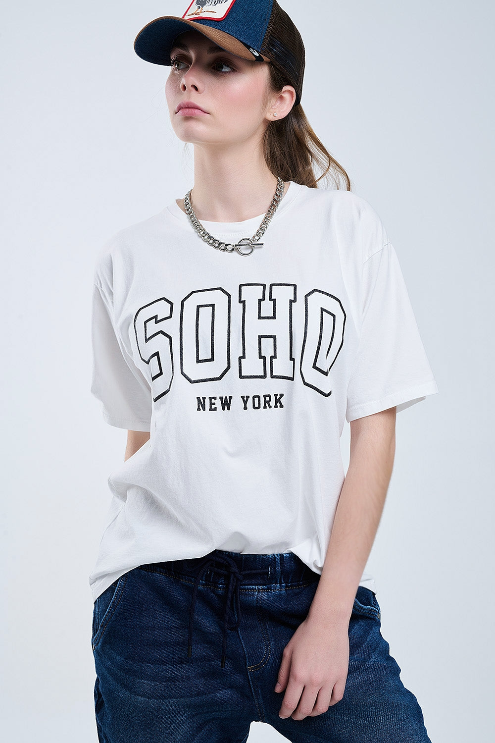 T-shirt blanc oversize avec Soho New York sur le devant