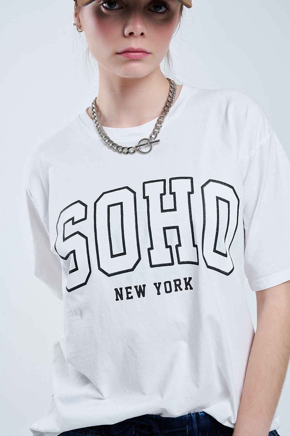 T-shirt blanc oversize avec Soho New York sur le devant