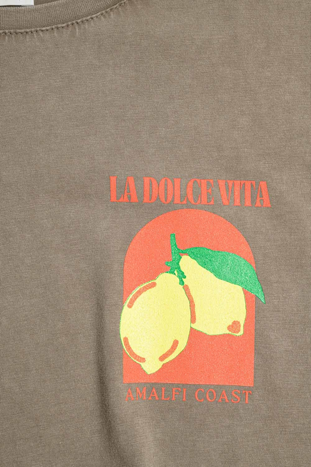 T-shirt coupe décontractée avec imprimé La Dolce Vita en marron clair
