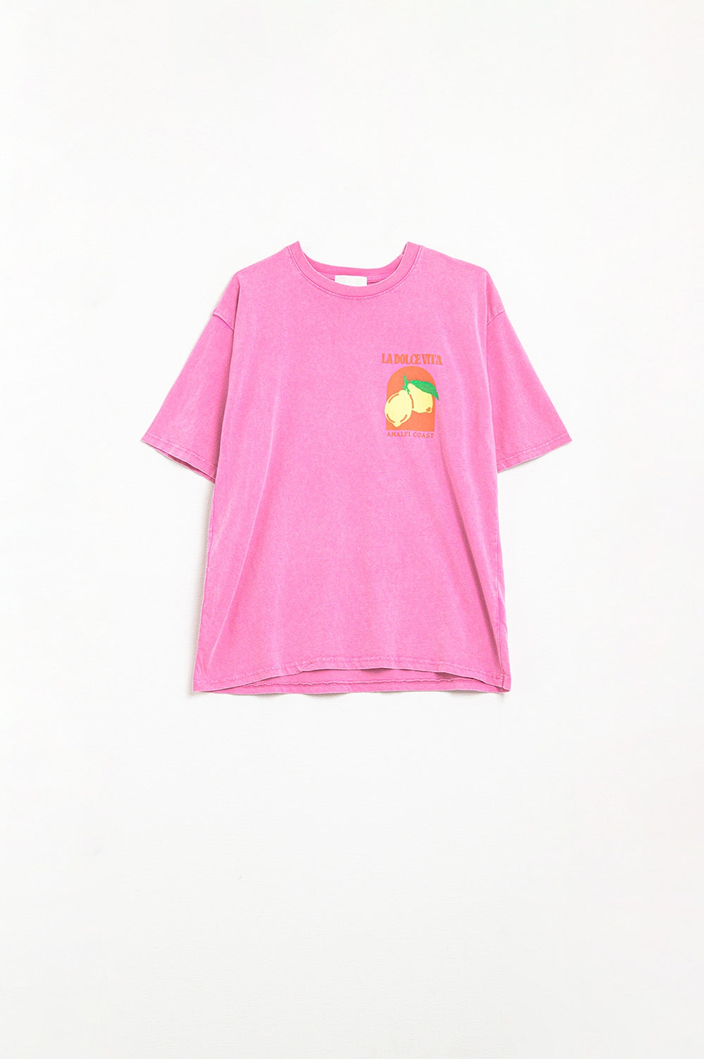 Q2 T-shirt coupe décontractée avec imprimé La Dolce Vita en rose
