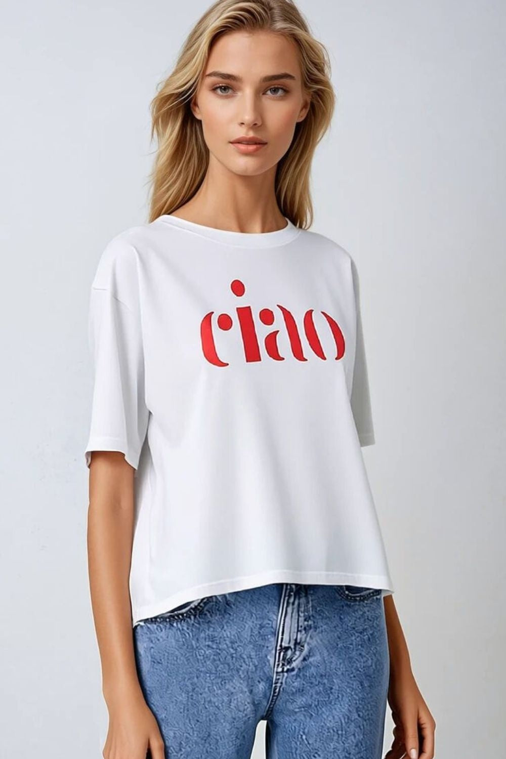 T-shirt en coton fabriqué en Italie avec logo Ciao en rouge