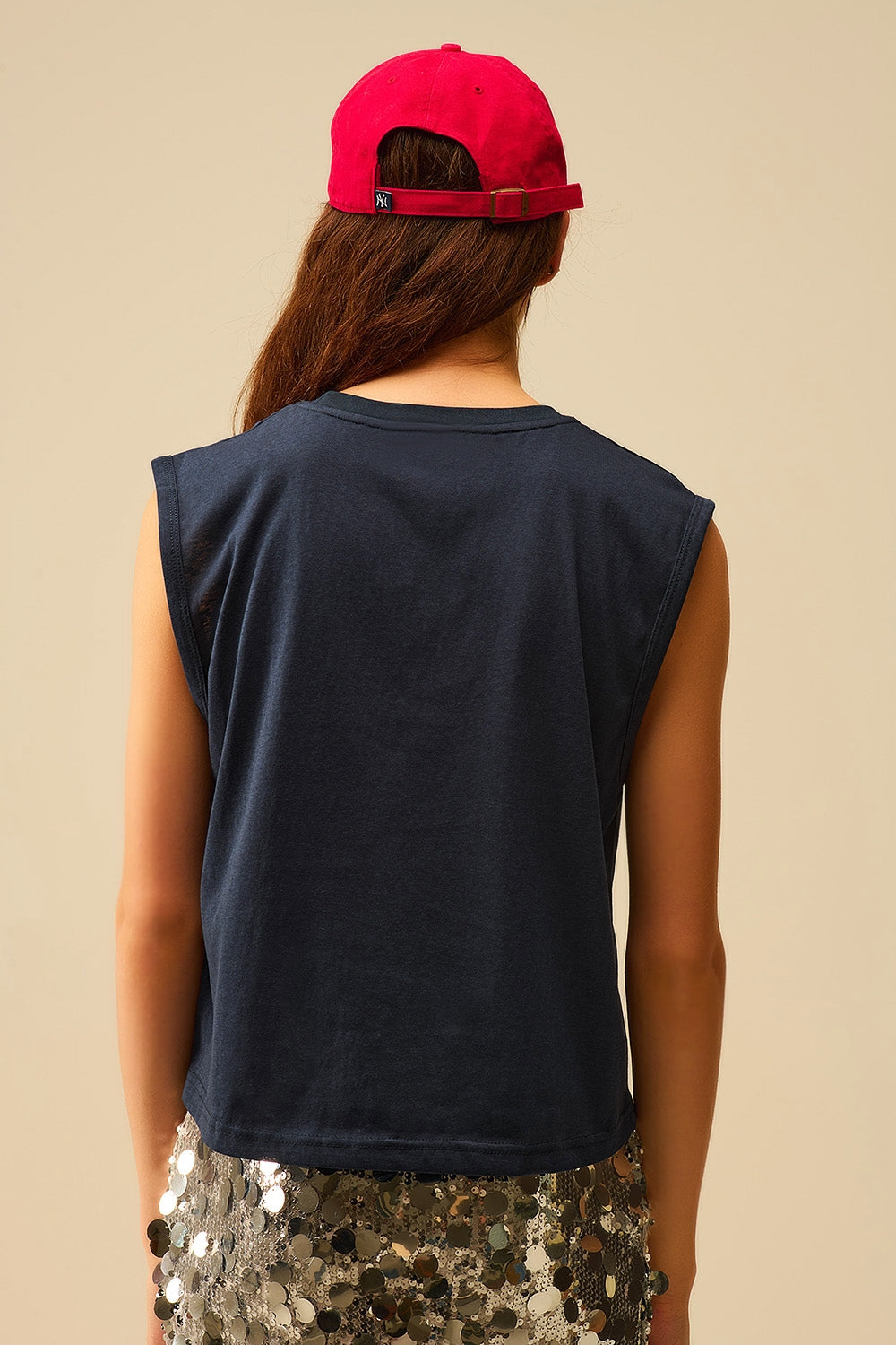 T-shirt en coton sans manches Navy