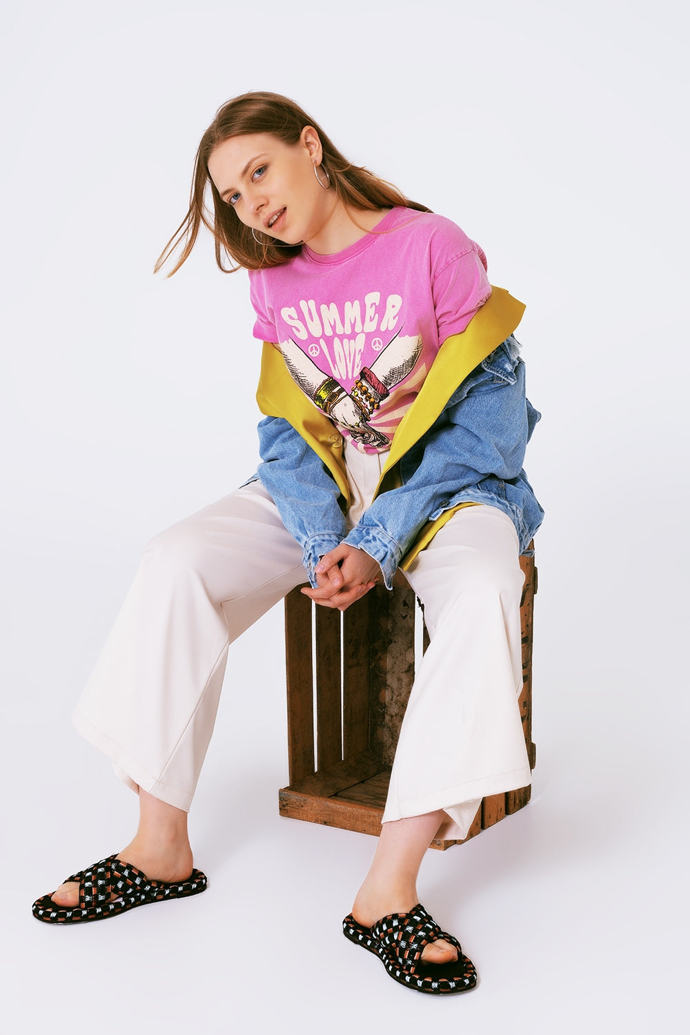 Q2 T-shirt graphique avec le texte Summer Love en rose