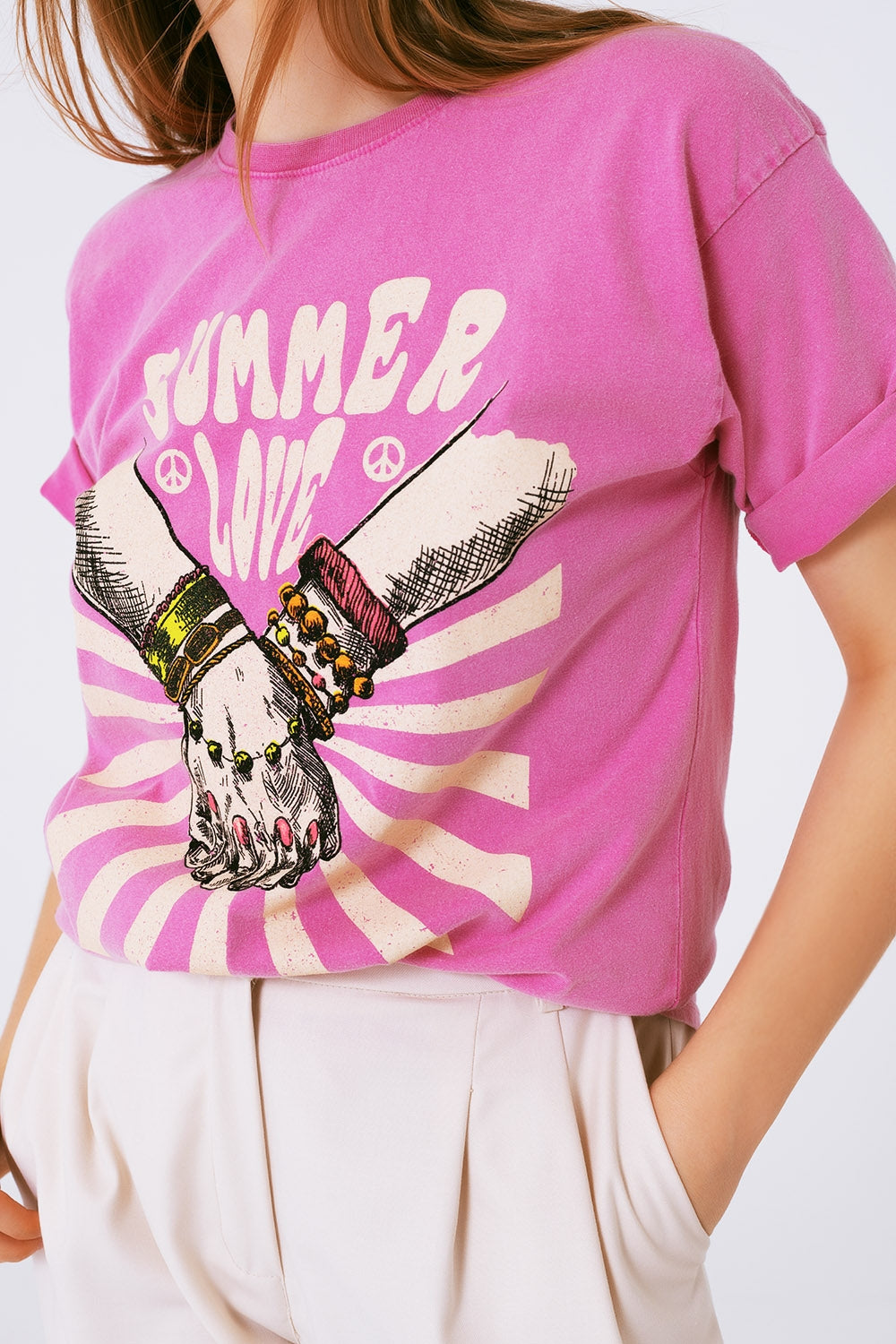 T-shirt graphique avec le texte Summer Love en rose