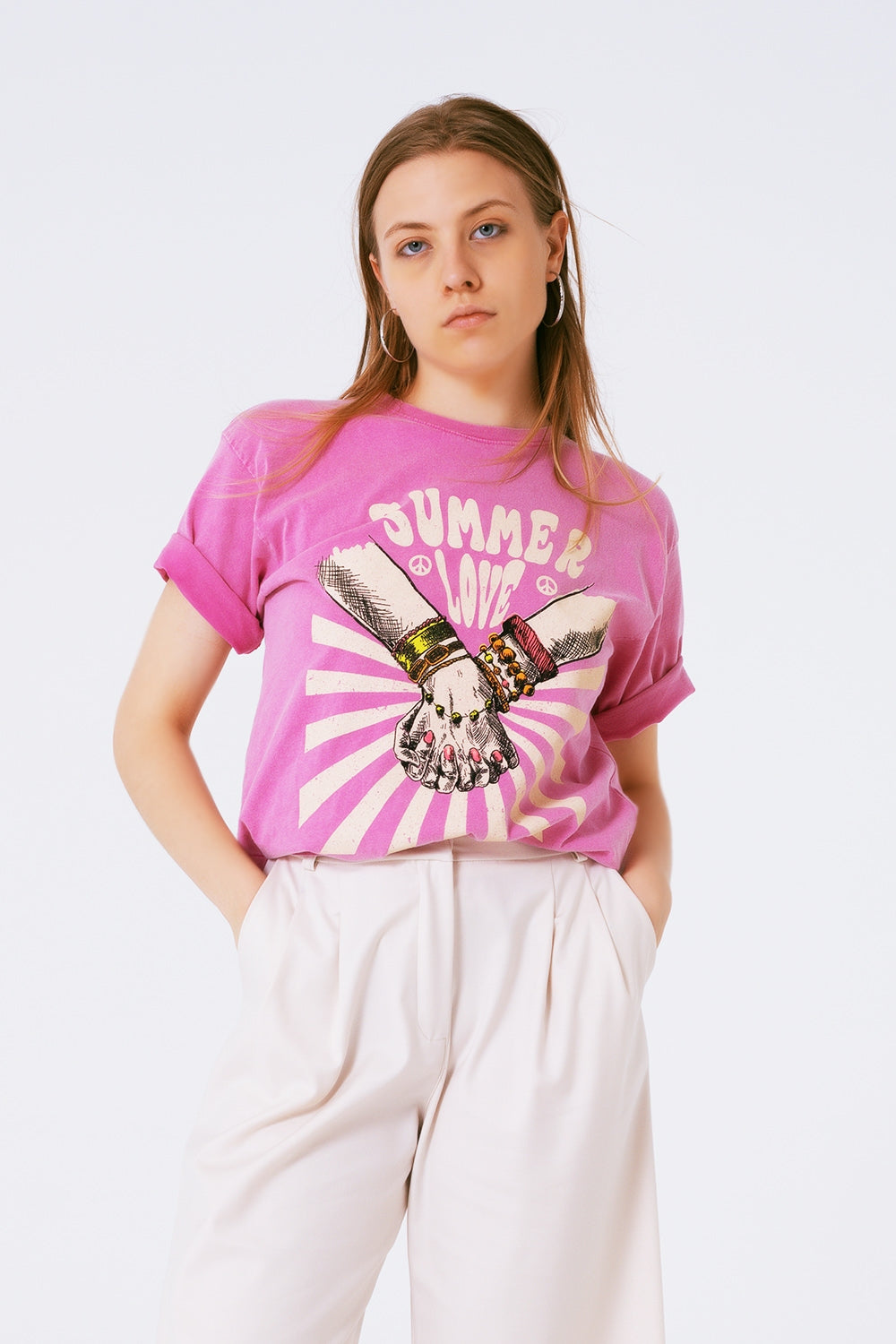 T-shirt graphique avec le texte Summer Love en rose