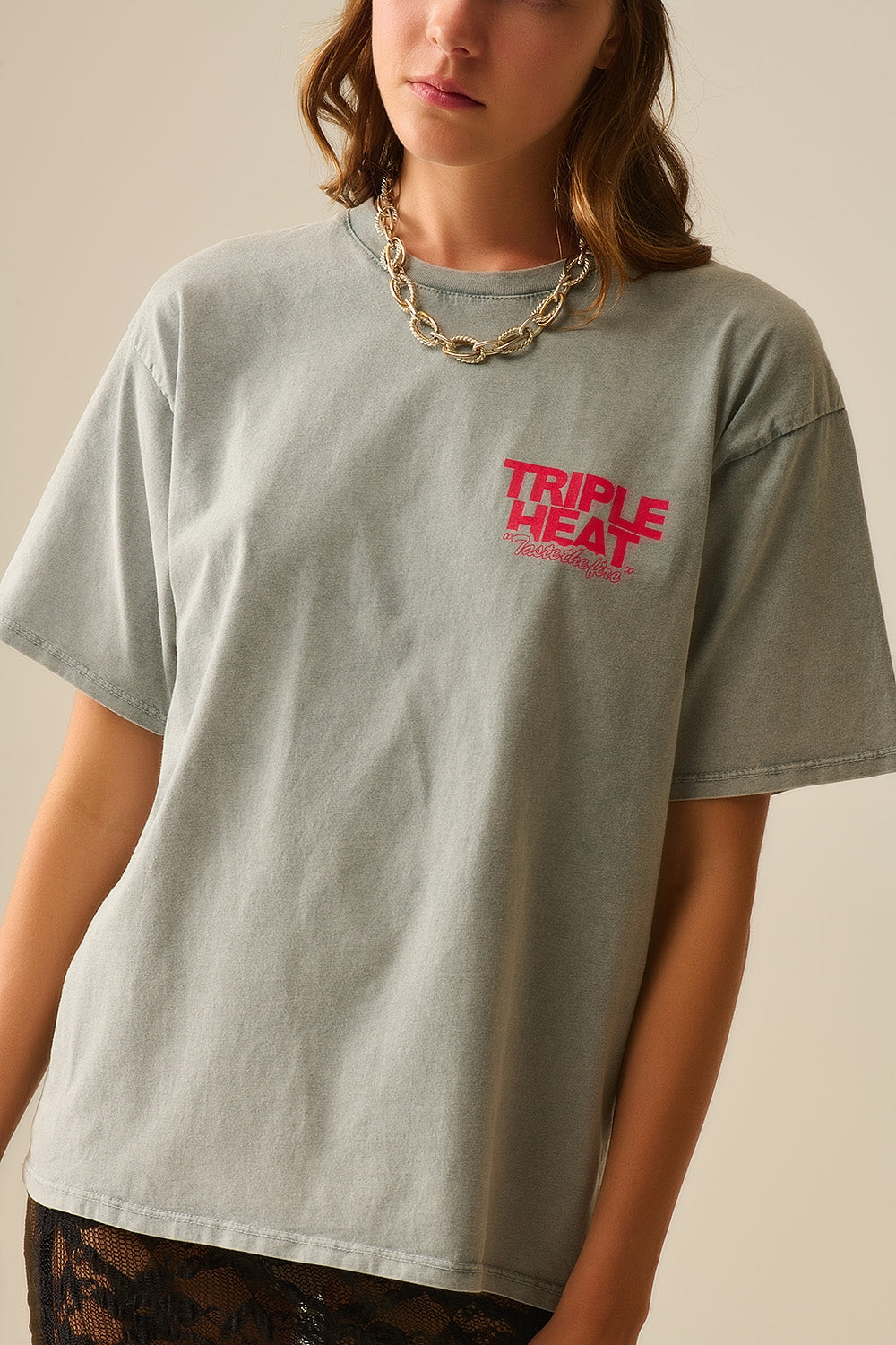 T-shirt gris délavé à manches courtes TRIPLE HEAT LOGO