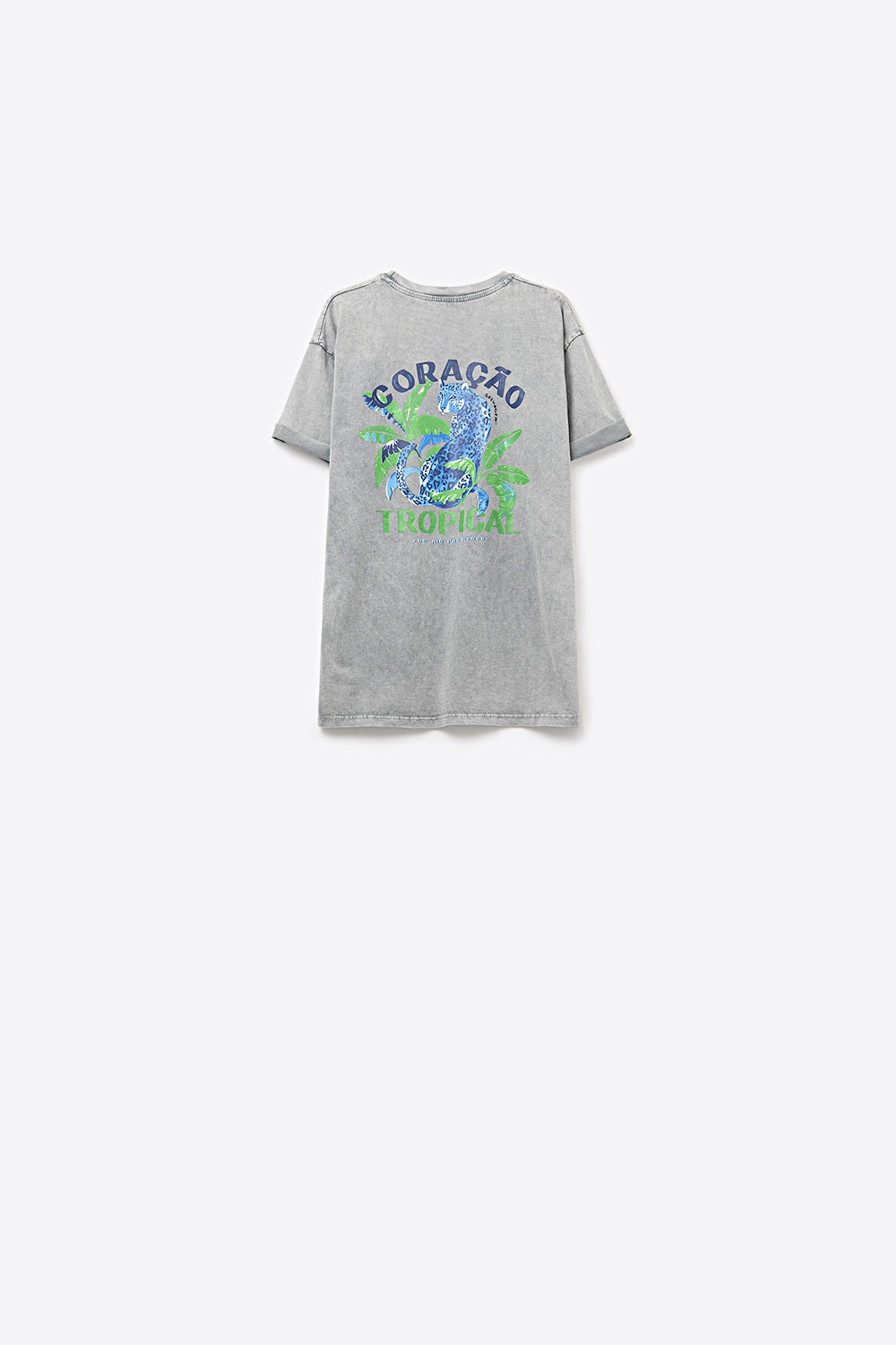 T-shirt gris fabriqué en Italie avec imprimé graphique tropical