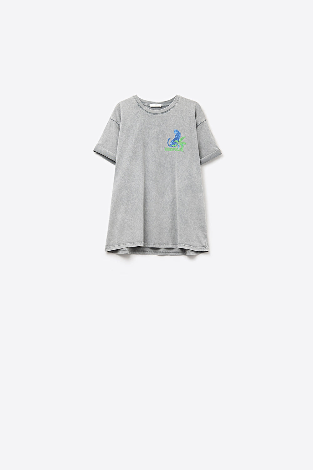 T-shirt gris fabriqué en Italie avec imprimé graphique tropical