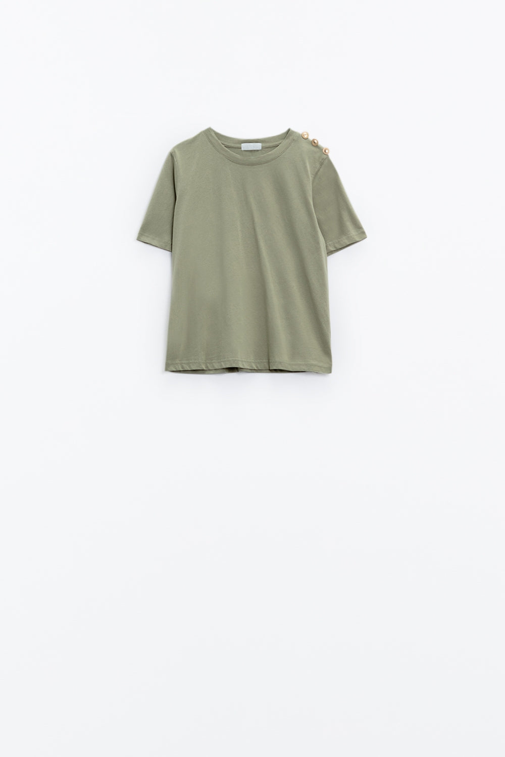 T-Shirt kaki avec bouton doré sur l'épaule
