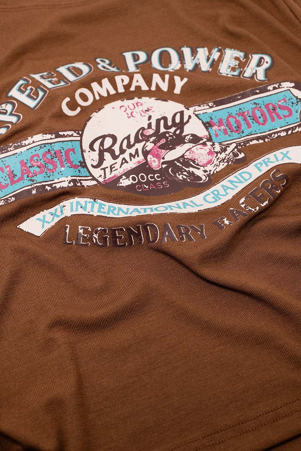 T-shirt marron à col ras du cou et imprimé graphique