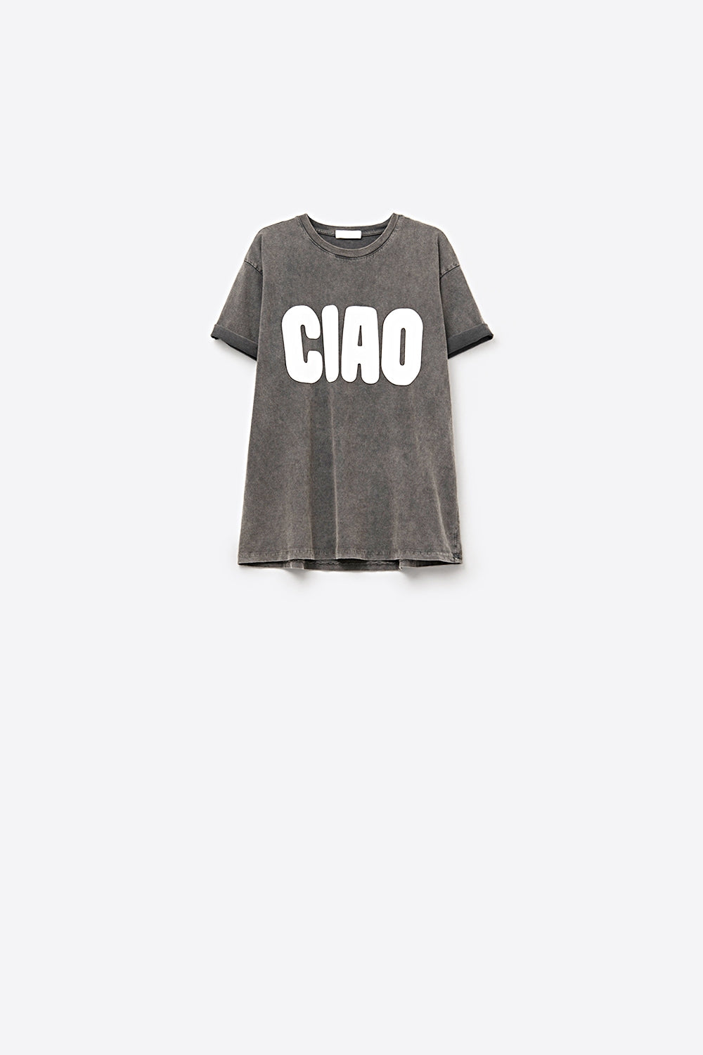 T-Shirt noir délavé et décontracté CIAO avec lettres blanches