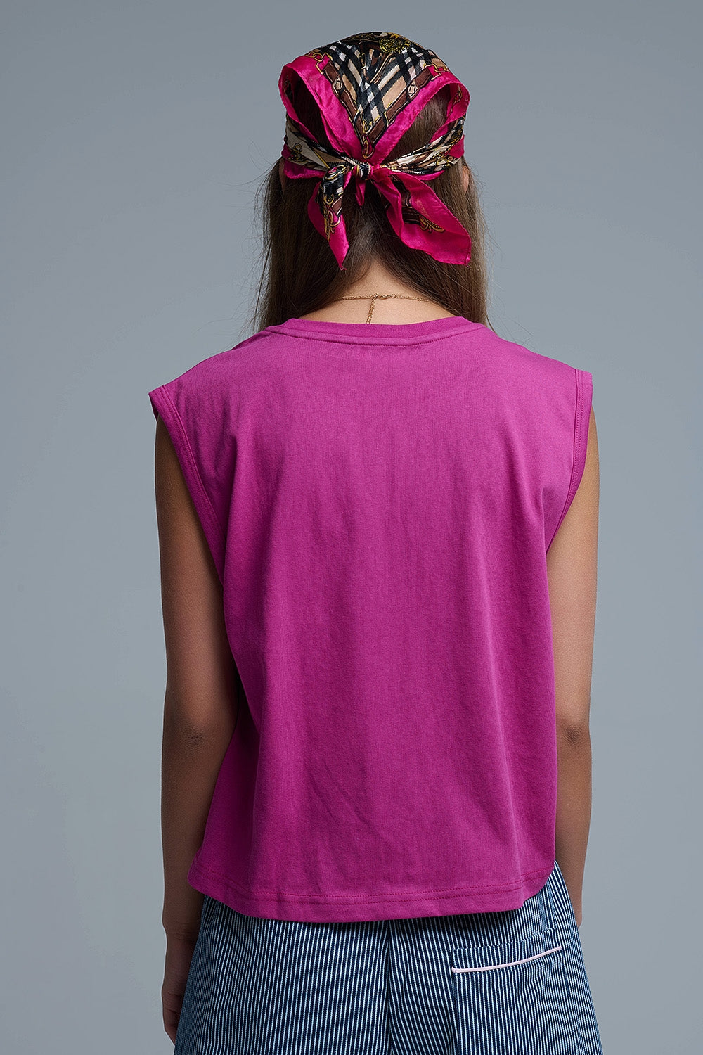 T-shirt sans manches en coton fuchsia
