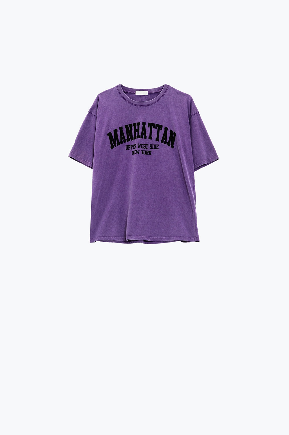 T-shirt violet avec texte manhattan