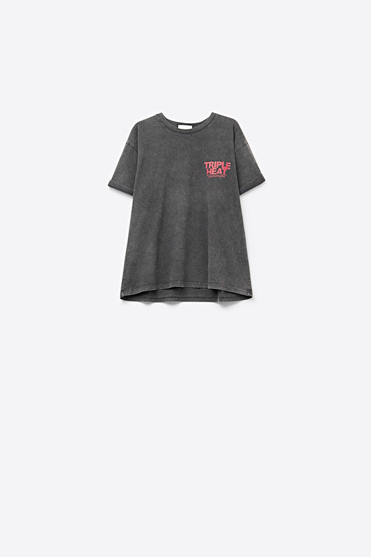 Q2 tissu noir lavé T-shirt à manches courtes TRIPLE HEAT LOGO