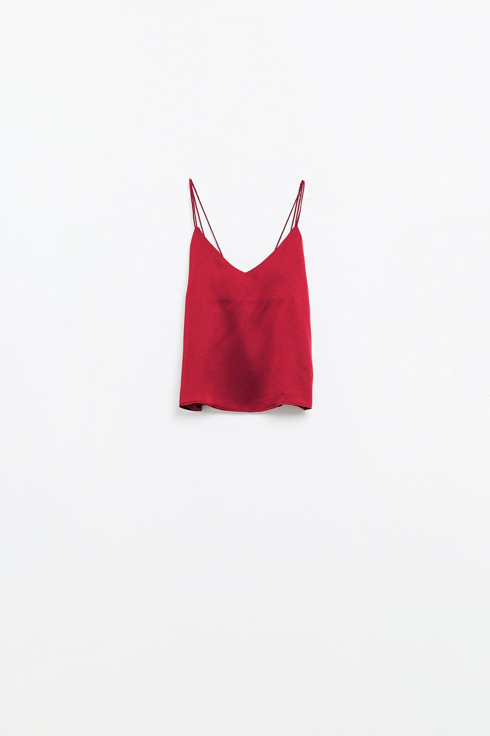 top à bretelles spaghetti en satin bordeaux