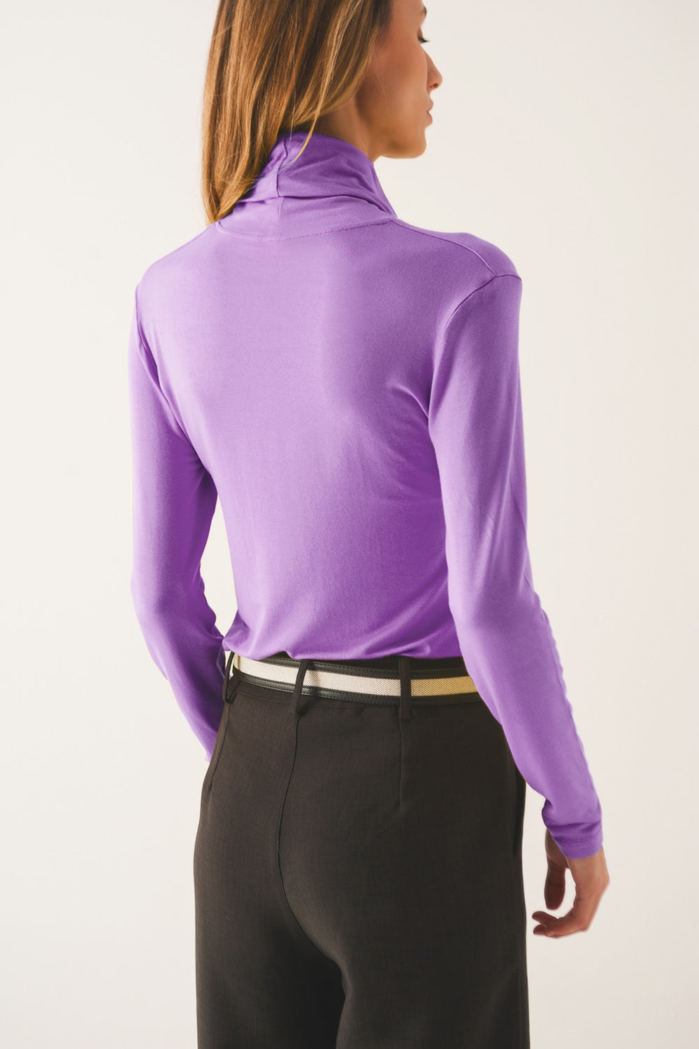 Top à col haut tissu modal et à manches longues en lilas
