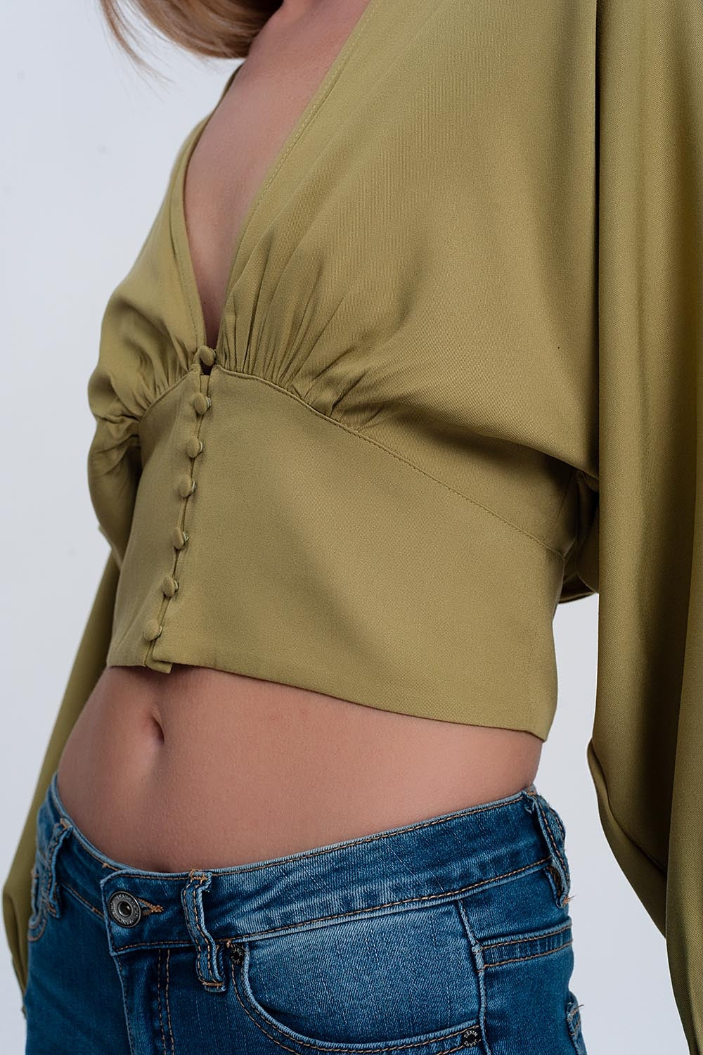Top à manches bouffantes vert