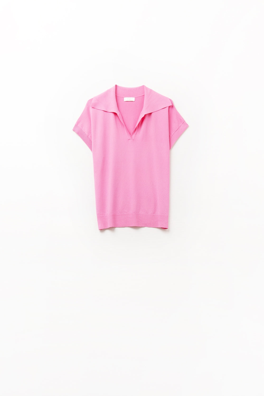 Top à manches courtes de type polo en maille fine Fuchsia