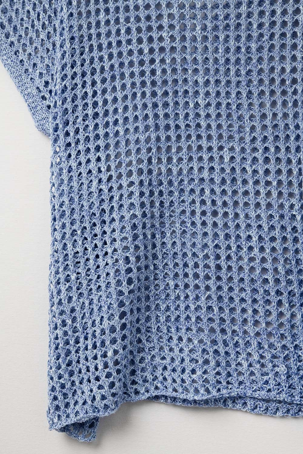 Top à manches courtes en maille ajourée en bleu