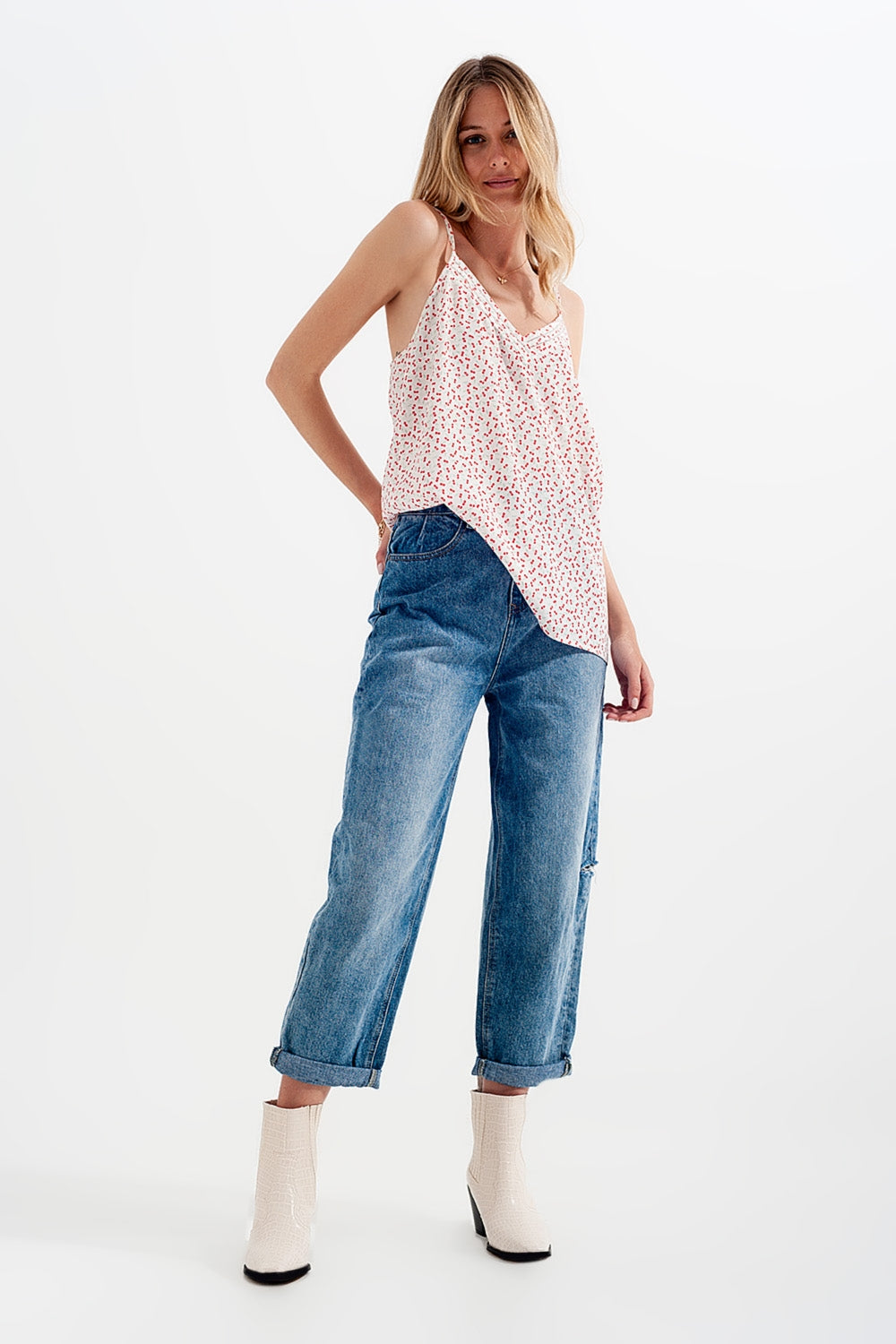 Top à motif cerise crème