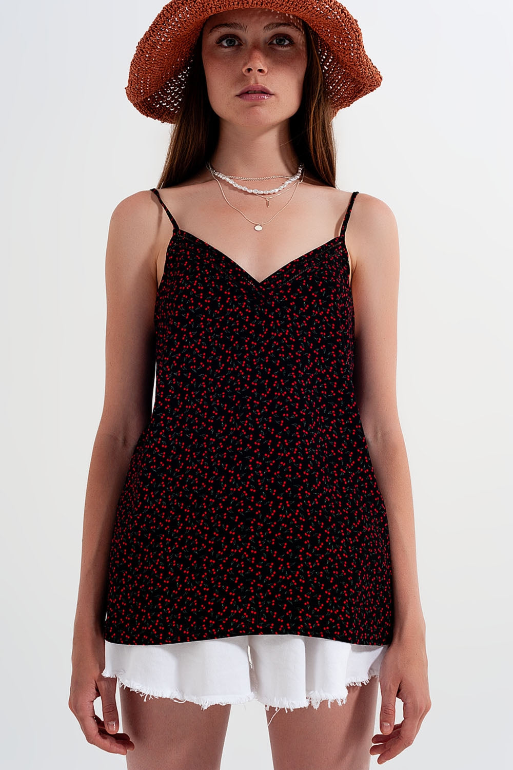 Top à motif cerise noir