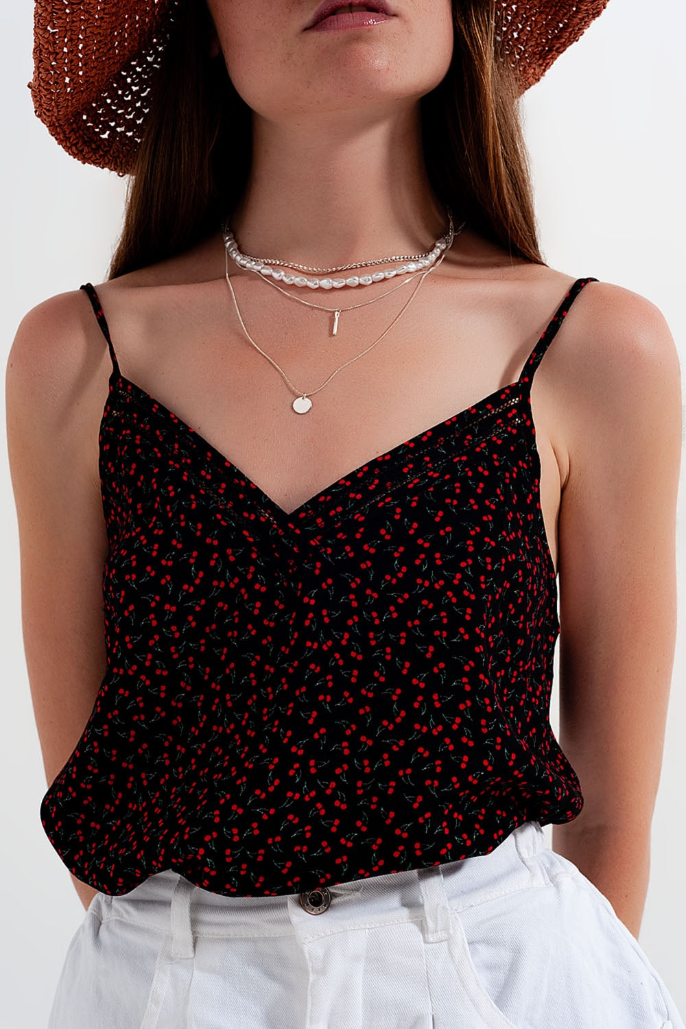 Top à motif cerise noir