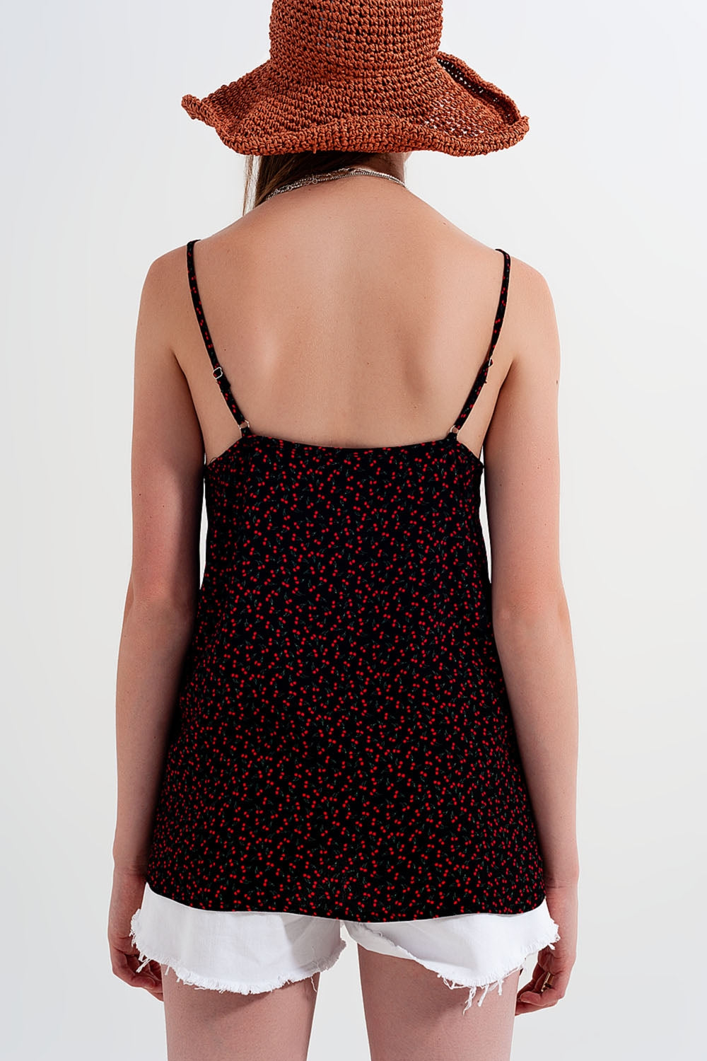 Top à motif cerise noir