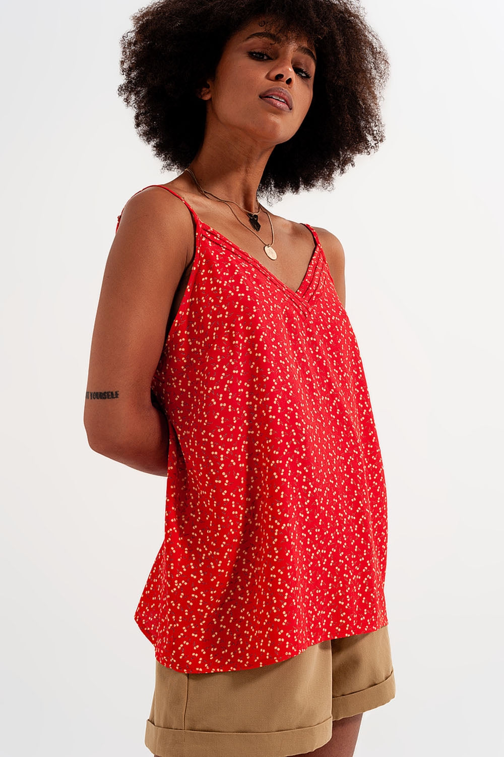 Top à motif cerise rouge