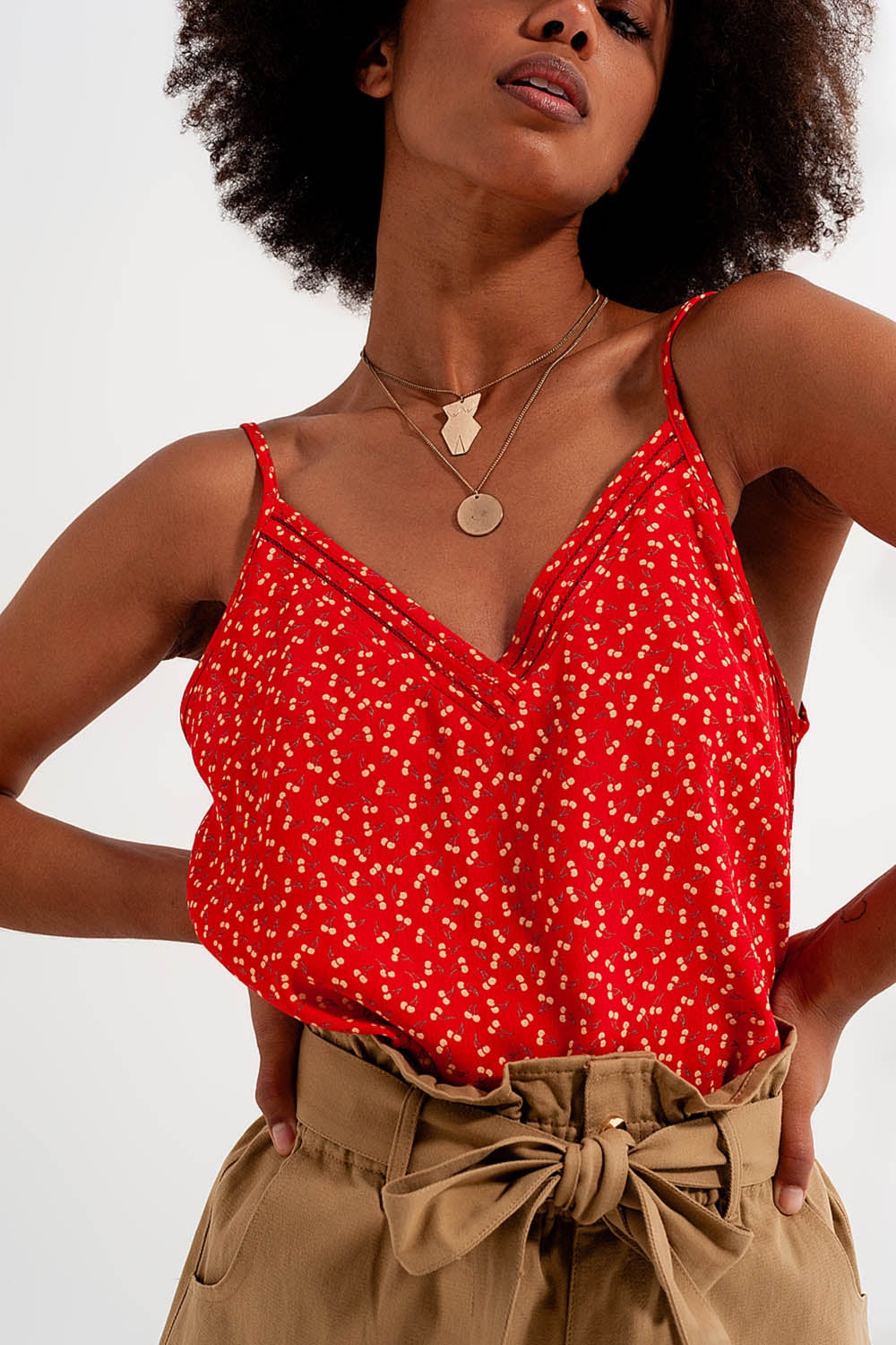Top à motif cerise rouge