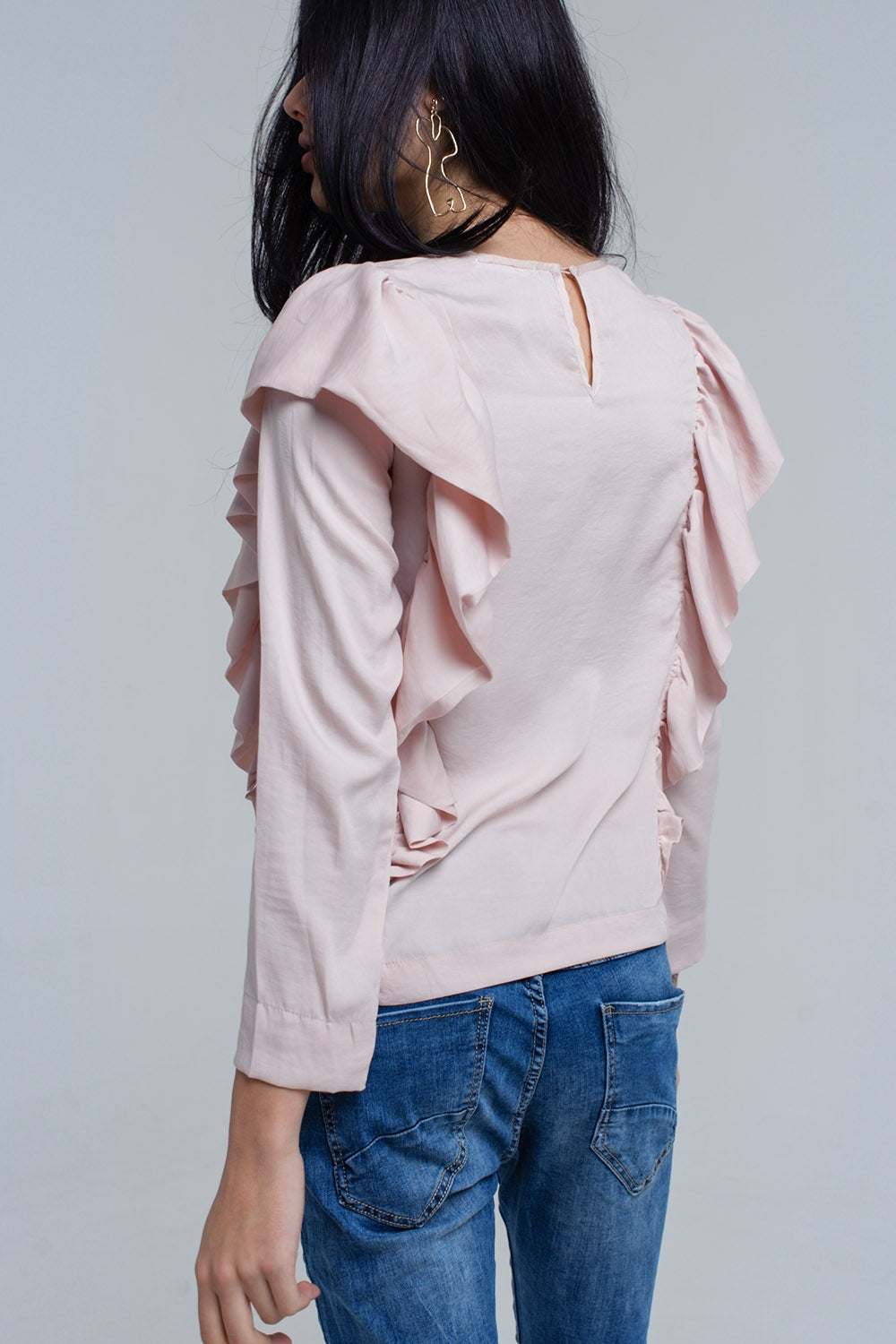 Top à volants en rose pâle