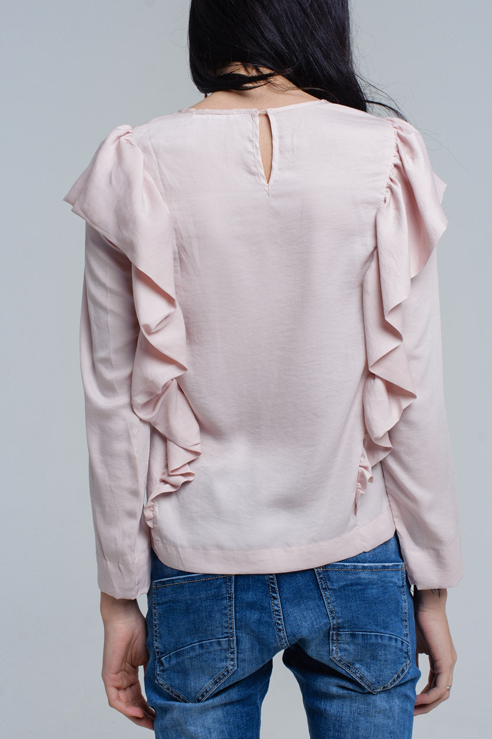Top à volants en rose pâle
