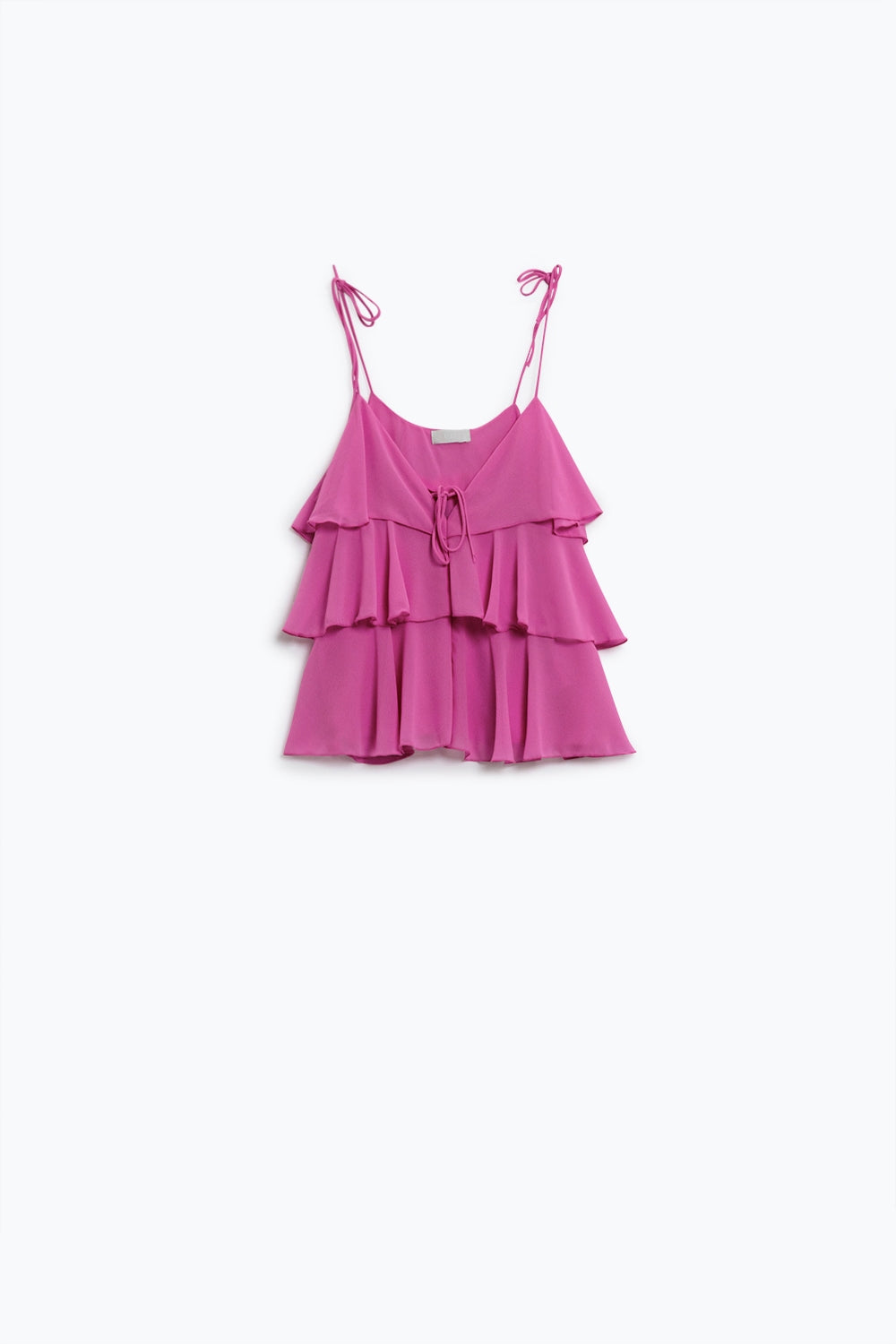 Top à volants et fines bretelles Fuchsia