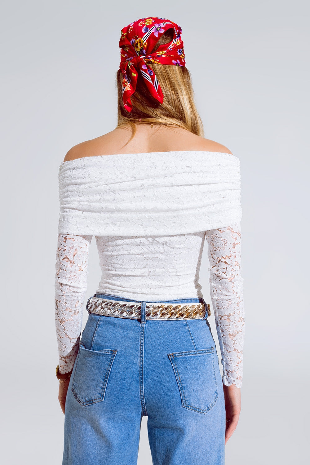 Top asymétrique bodycon en dentelle blanche