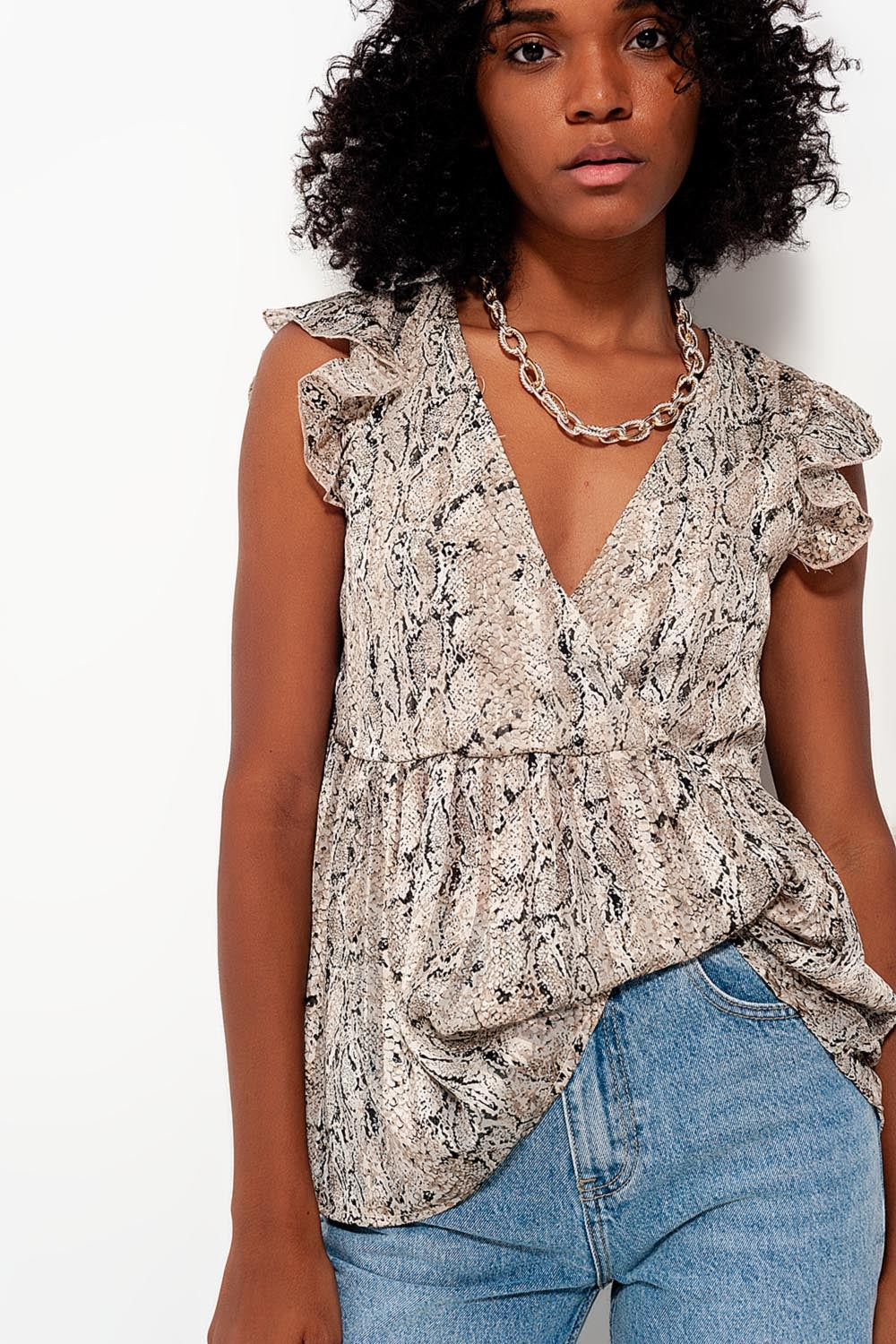 Top avec imprimé serpent et manches à volants