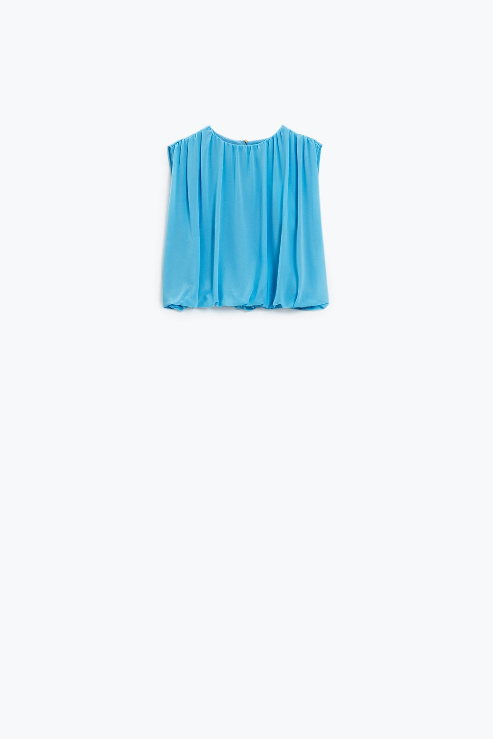 Top bleu à motifs froncés